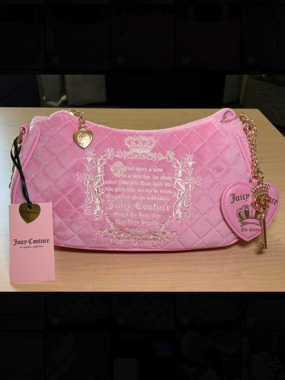 Juicy Couture Juicy Tale Shoulder Bag Cherry Blossom Pink Quilted Bag Purse NEW - Picture 5 of 9